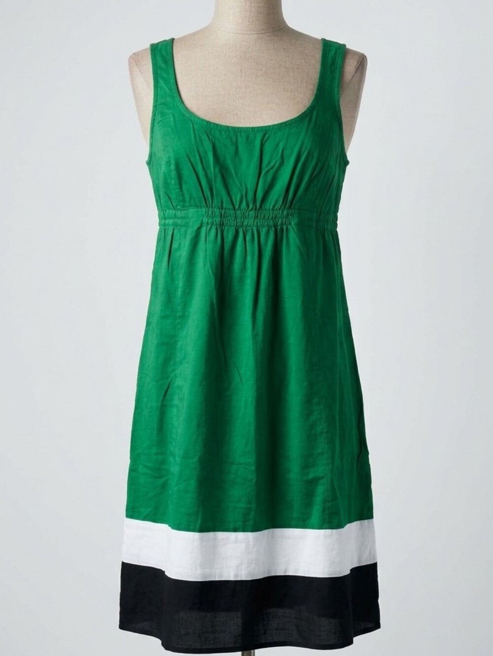 LOFT Colorblock Hem Empire Waist Dress Green White Black Sleeveless Medium M